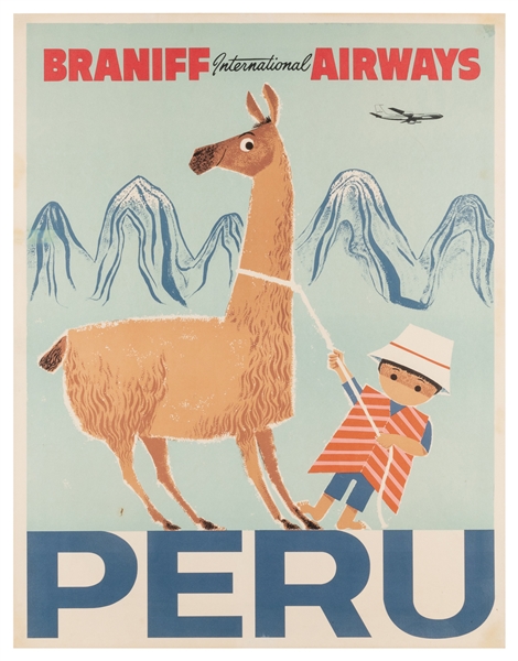  Braniff International Airways / Peru. Circa 1950s. 25 ¾ x 2...