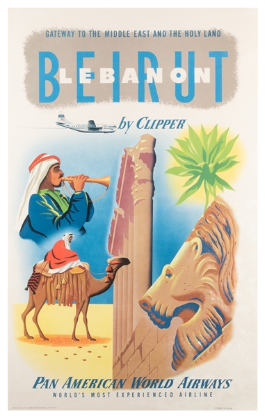  Beirut Lebanon by Clipper / Pan American World Airways. 195...