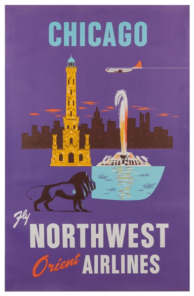  Chicago / Fly Northwest Orient Airlines. Circa 1950s. Moder...