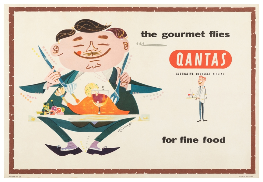  SCHLESINGER, M. The Gourmet Flies Qantas. Australia: Poster...