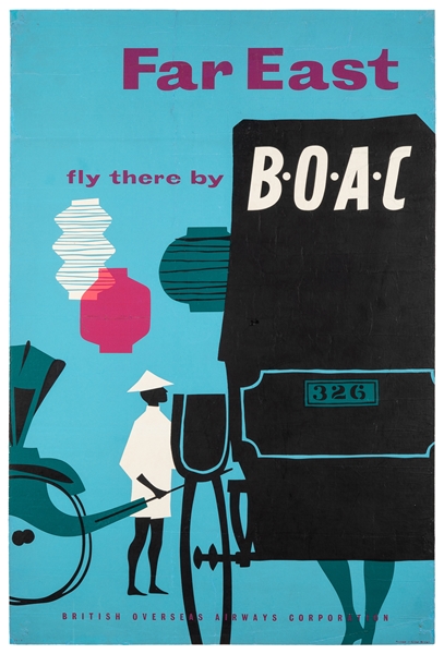  Far East / BOAC. 1950s. Silkscreen. 29 ¾ x 19 ¾”. Linen bac...