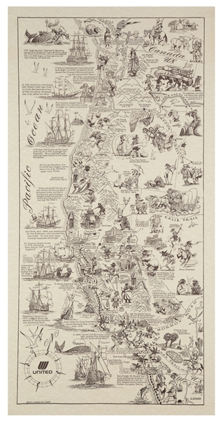 WISEMAN, Al. United Airlines West Coast Map. 1975. 