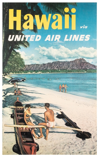  Hawaii Via United Air Lines. Circa 1960s. Photo-offset trav...