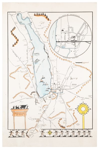  BURG, Prudence (1916-2003). Cazenovia. 1946. Pictorial map ...