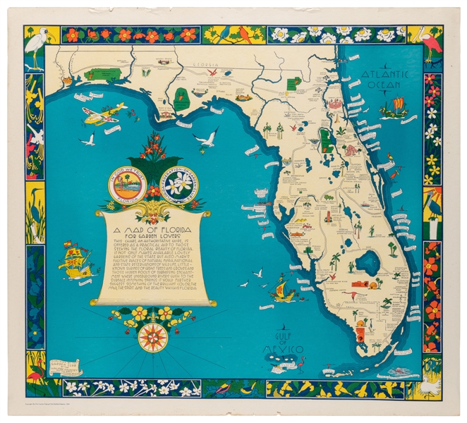  EMERY, Don J. A Map of Florida for Garden Lovers. 1934. Pub...