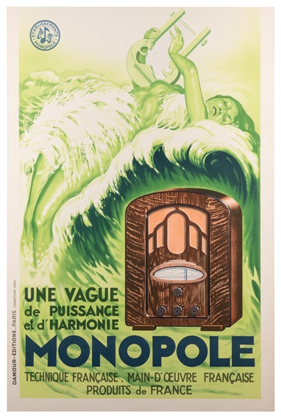  Monopole. 1934. Paris: Damour Editions. Lithograph advertis...