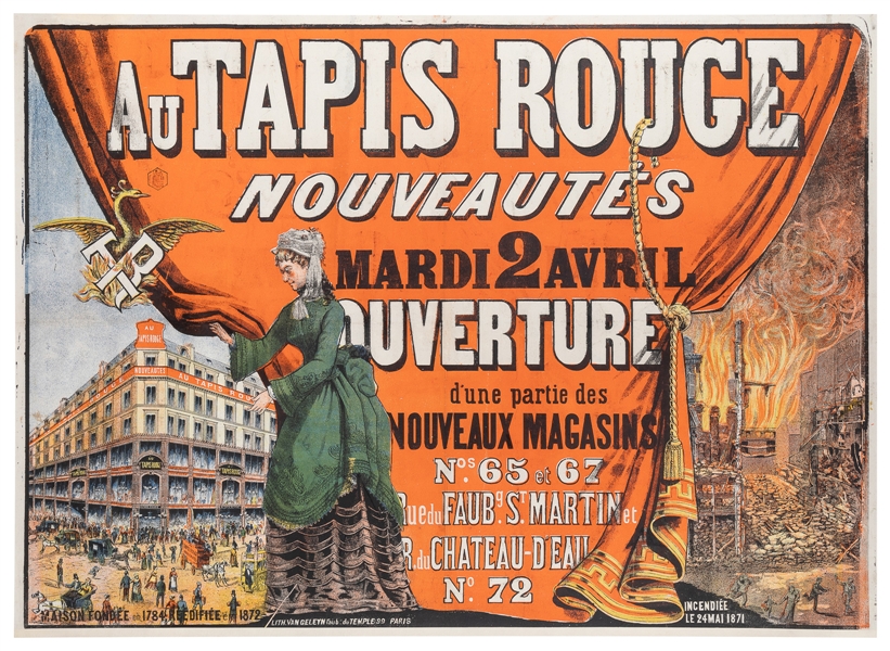  Au Tapis Rouge Nouveautés. 1872. Paris: Lith. Van Geleyn. L...