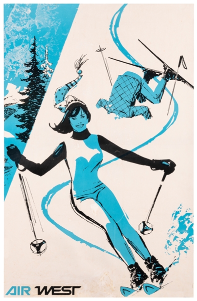  Air West. Circa 1970s. Poster promoting service to ski dest...