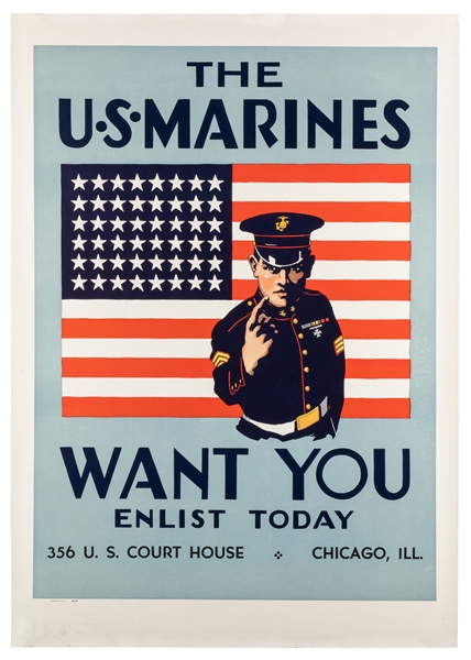  The U.S. Marines / Want You. 1940. Large recruitment poster...