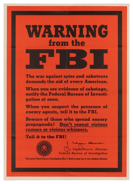  Warning from the F.B.I. 1943. Washington, D.C.: U.S. Govern...