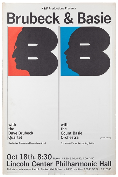  GLASER, Milton (1929-2020). Brubeck & Basie / Lincoln Cente...