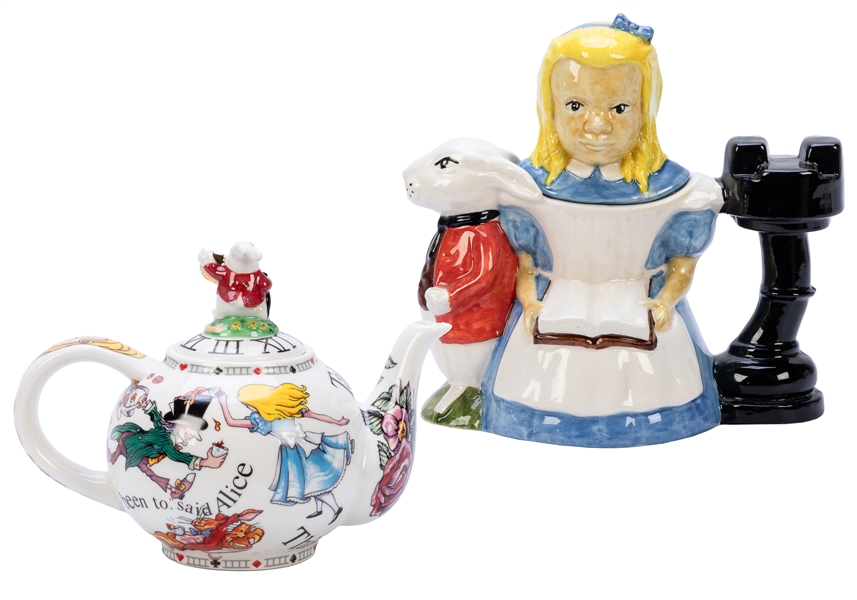  [KITCHENWARE]. Two Alice in Wonderland Ceramic Teapots, inc...