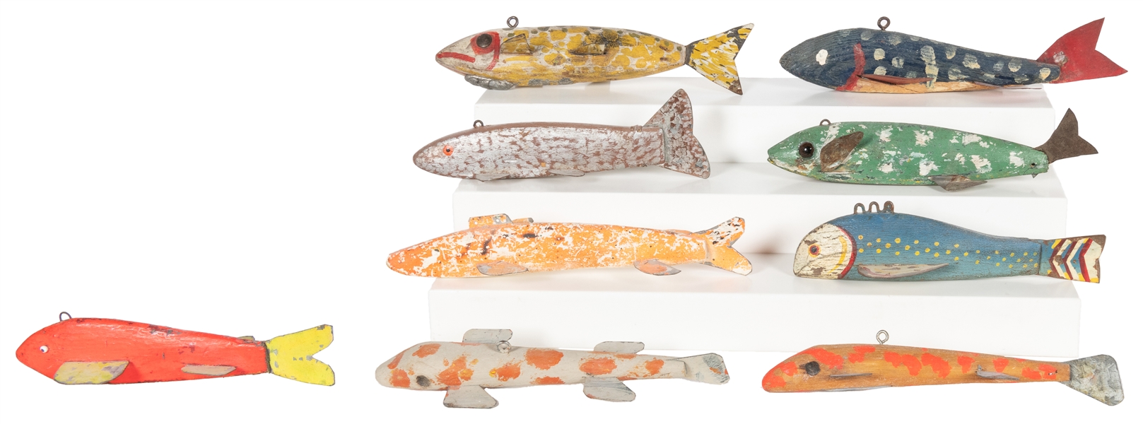  [FOLK ART] Artists Unknown. Nine Fish Decoys. (20th century...