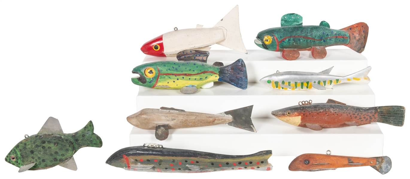  [FOLK ART] Artists Unknown. Nine Fish Decoys. (20th century...