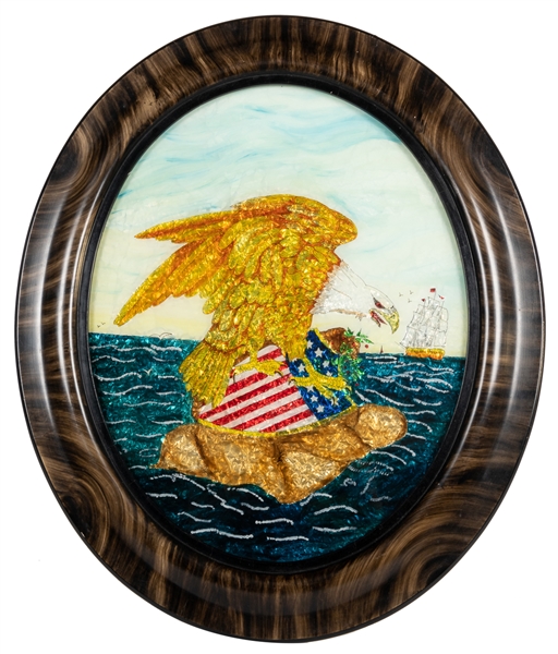   [FOLK ART]. Patriotic Reverse Painting of Eagle with Ameri...