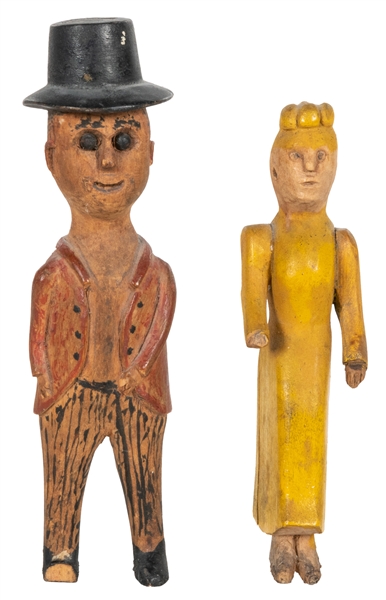  [FOLK ART]. A Pair of Hand-Carved and Painted Wooden Toy Fi...