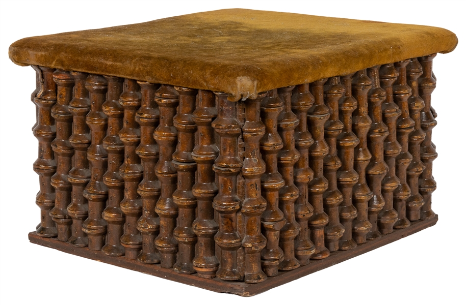  [FOLK ART]. Handmade Ottoman with Spool Decorative Pattern....