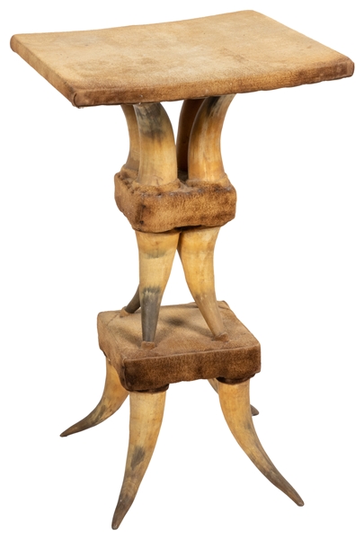  [FOLK ART]. Handmade Triple-Level End Table with Twelve Ani...