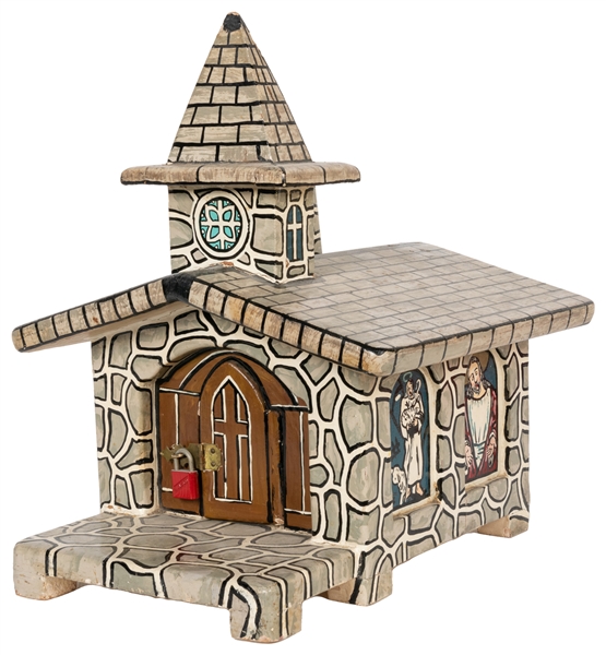  [FOLK ART]. Handmade, Hand-Painted Chapel Bank. [Ca. 20th c...