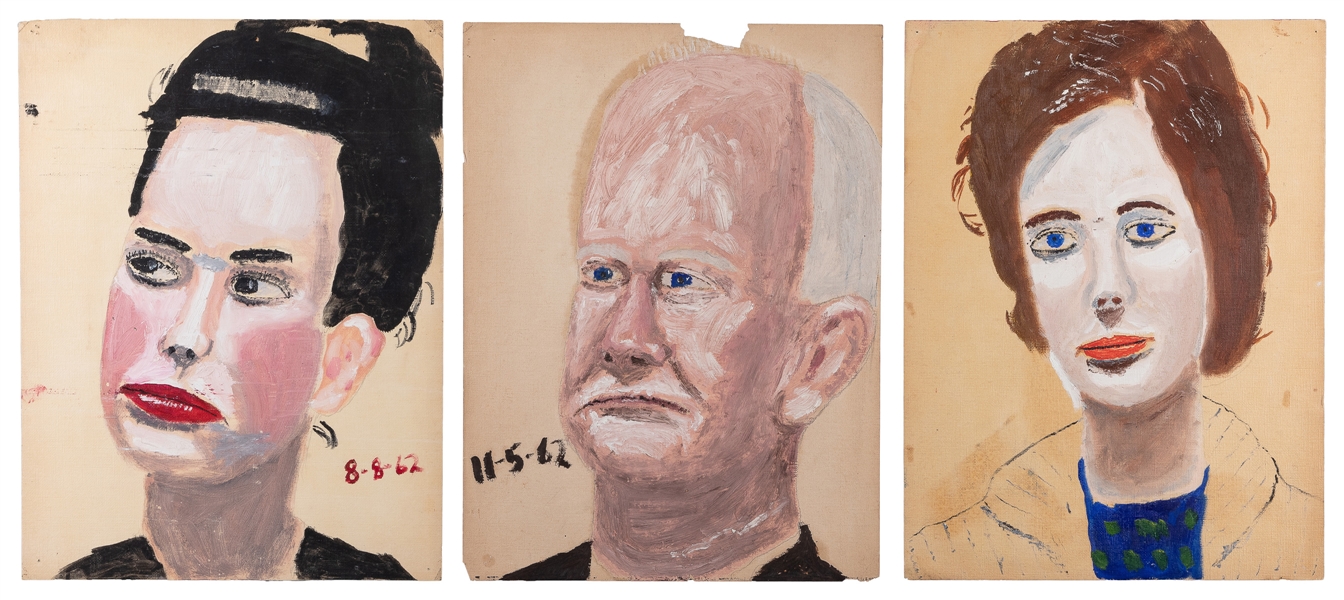  [ARTIST UNKNOWN]. Five Portraits on Three Sheets. 1962. Oil...