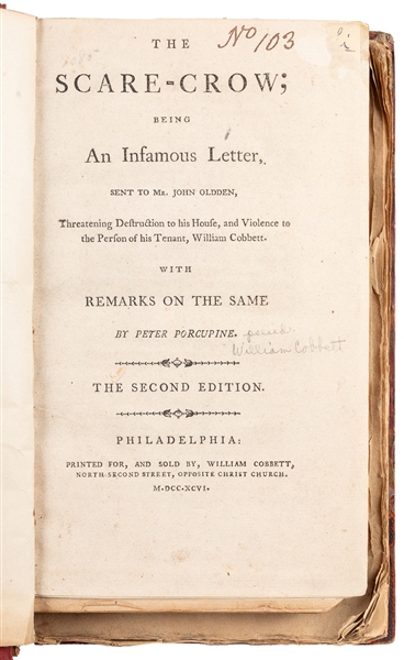  [AMERICANA]. PORCUPINE, Peter [pseudonym of COBBETT, Willia...