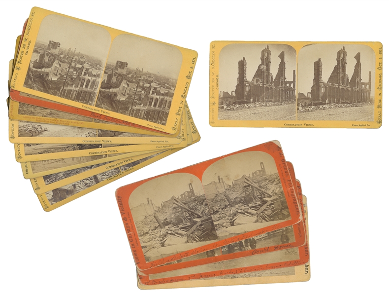  [GREAT CHICAGO FIRE]. A group 13 rare stereoviews showing t...