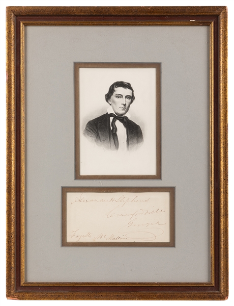  [CIVIL WAR]. STEPHENS, Alexander H. (1812-1883). Clipped si...