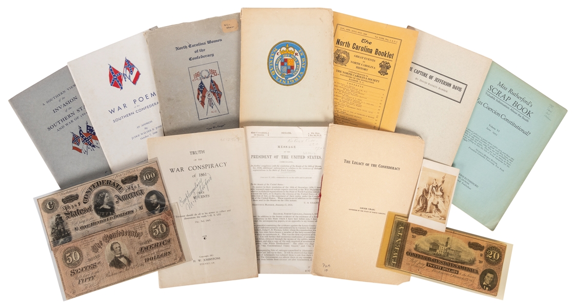  [CIVIL WAR]. A group of 15 pamphlets and 3 Confederate doll...