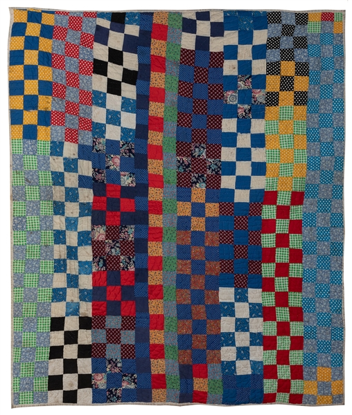  [FOLK ART QUILT]. Random Small Printed Squares. ca. 1950s. ...