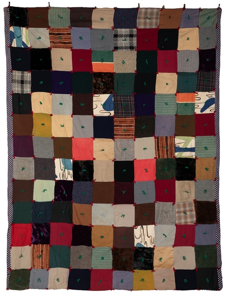  [FOLK ART QUILT]. Random Squares Comforter. ca. 1950s. Arti...