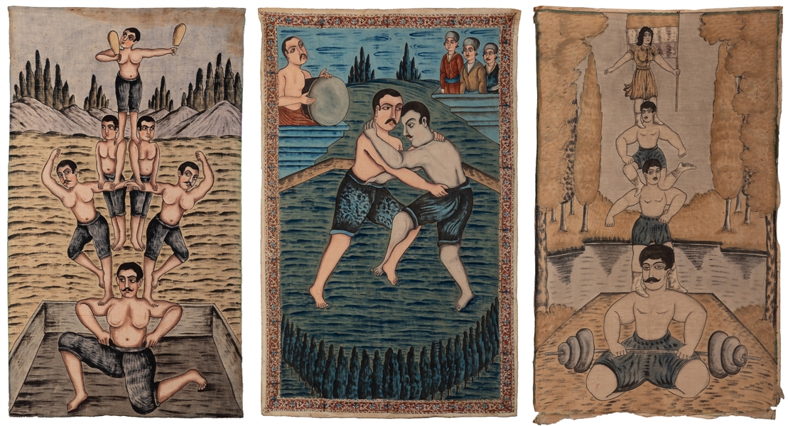  [FOLK ART]. A Trio of Hand-Painted Indian Circus Street Ban...