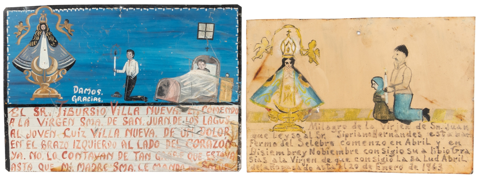  [MEXICAN FOLK ART]. A Group of Four Hand-Painted Ex-Voto Re...