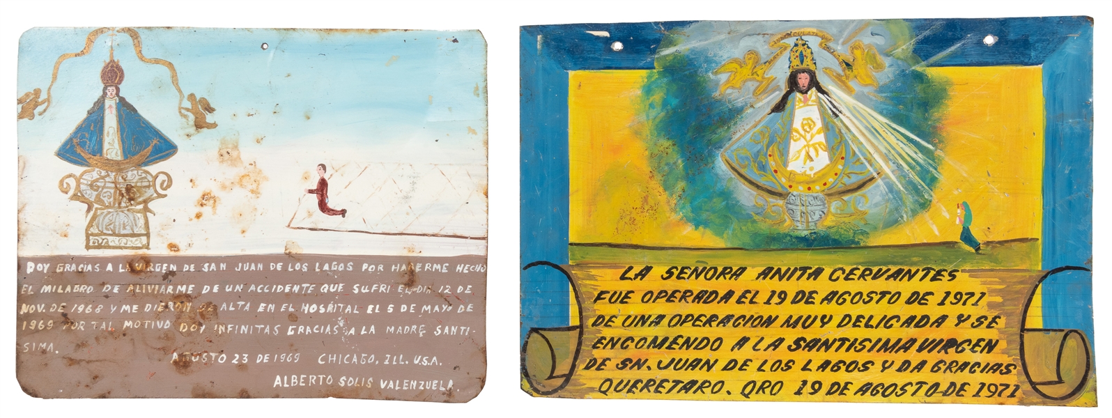  [MEXICAN FOLK ART]. A Group of Four Hand-Painted Ex-Voto Re...