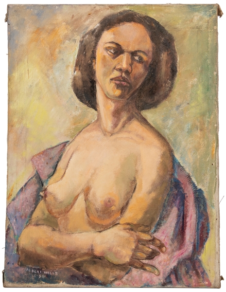  WELLS, Albert (American, 1920-2001). Nude Woman. 1950. Oil ...