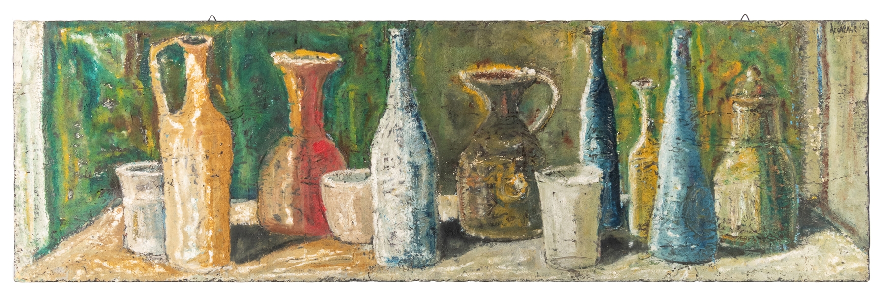  [GROUPO DEL CALAGE]. Still Life with Bottles. [1962]. Oil o...