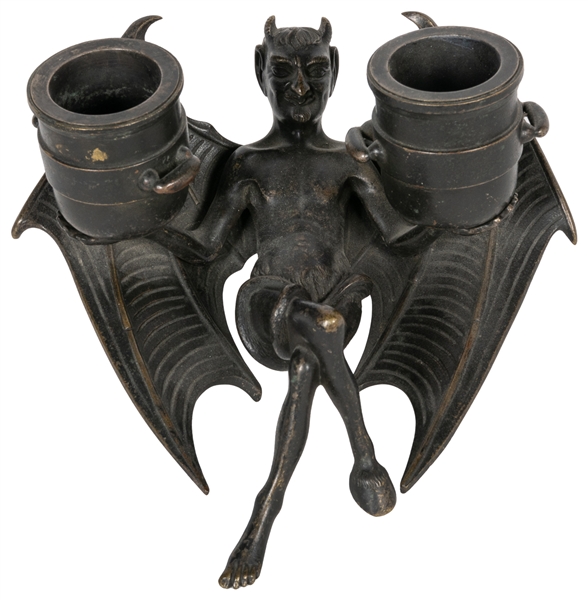  [DECORATIVE ART]. Reclining Devil Candle Holder. [Ca. 20th ...