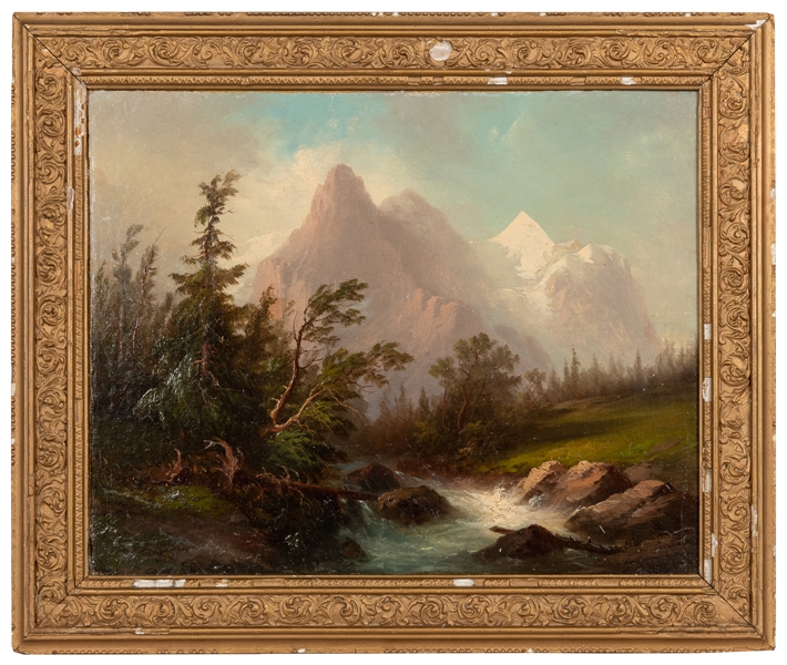  [UNKNOWN ARTIST]. Alpine Mountain Scene. [19th century]. Oi...