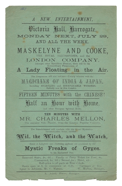  MASKELYNE & COOKE. Handbill for The Royal Illusionists at V...