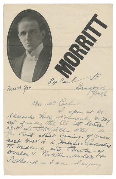  MORRITT, Charles (1860 – 1936). Charles Morritt ALS. Dated ...