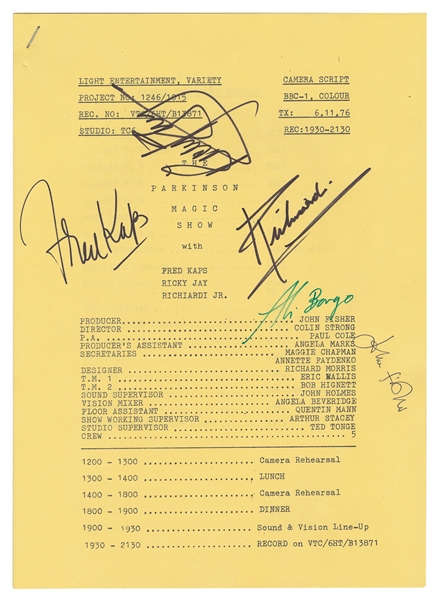  The Parkinson Magic Show Autographed Script. [London], 1976...