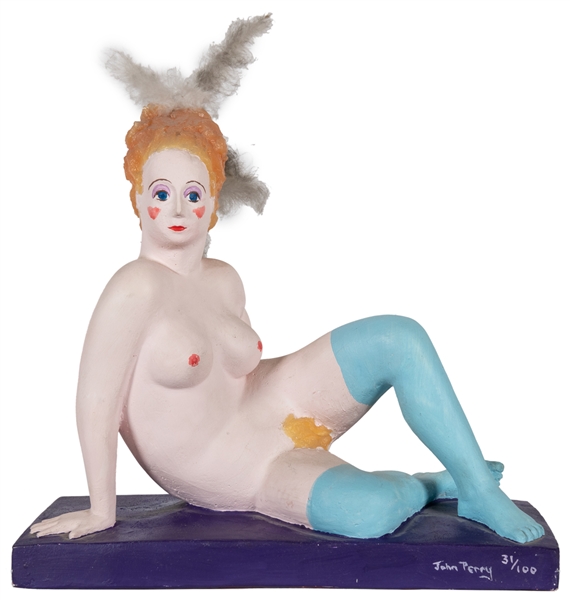  PERRY, John. Painted Sculpture of a Nude Recumbent Woman wi...