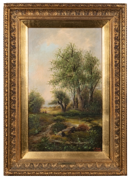  HALLER, Georg A. (Austrian, 1829-1896). Landscape by a Rive...