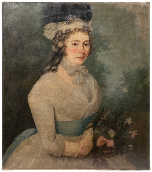  [UNKNOWN BRITISH SCHOOL ARTIST]. Portrait of a Lady Carryin...