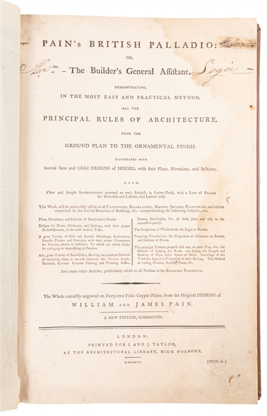  [ARCHITECTURE]. PAIN, William and James. Pain’s British Pal...