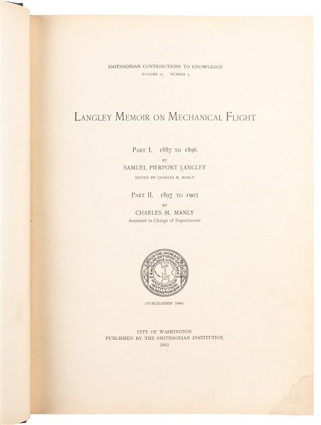  [AVIATION]. LANGLEY, Samuel Pierpont and Charles M. MANLY. ...