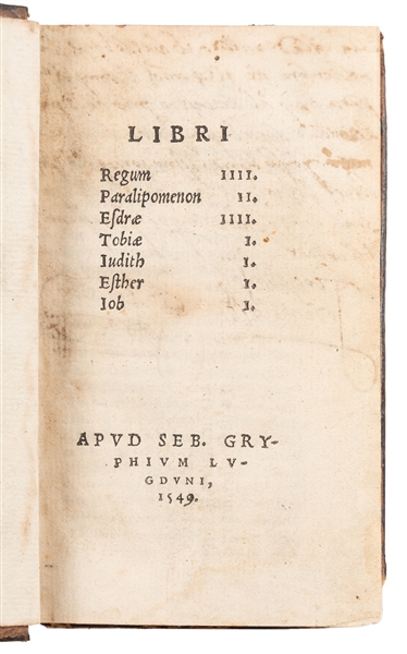  [BIBLE, in Latin]. [GRYPHIUS, Sebastian (1493-1556), printe...