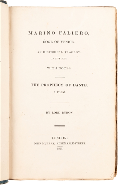  BYRON, George Gordon, Lord (1788-1824). Marino Faliero, Dog...