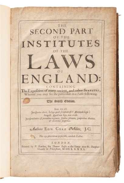  COKE, Edward, Sir (1552-1634). The Second (Third, Fourth) P...