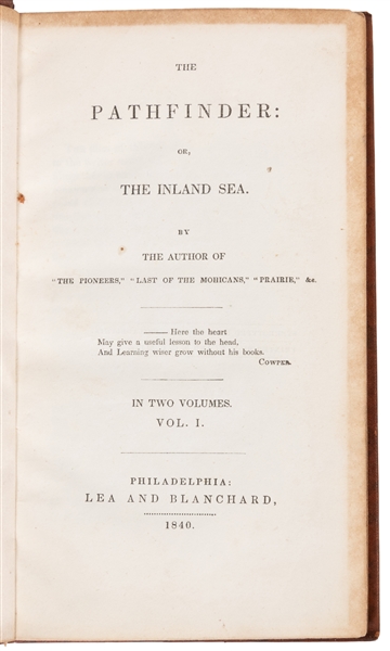  COOPER, James Fenimore (1789-1851). The Pathfinder: or, The...