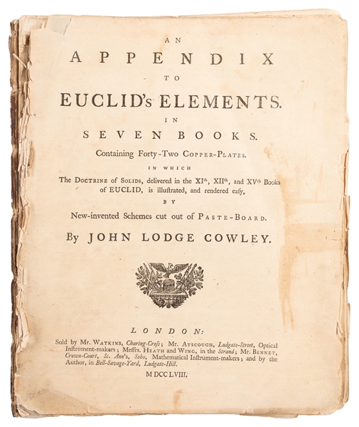  COWLEY, John Lodge (1719-1787). An Appendix to Euclid’s Ele...